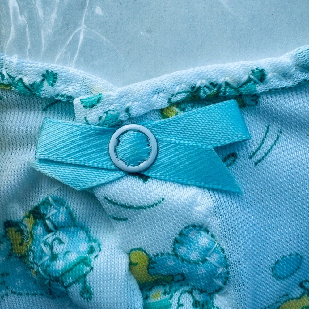 Vintage Carters Full Length Kimono Baby Gown Blue Bear Print Layette Size NEW